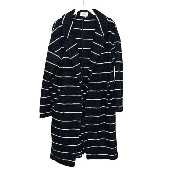 Marine Layer Sweater Coat Womens Medium Black White Striped Open Front Cardigan - Picture 1 of 7